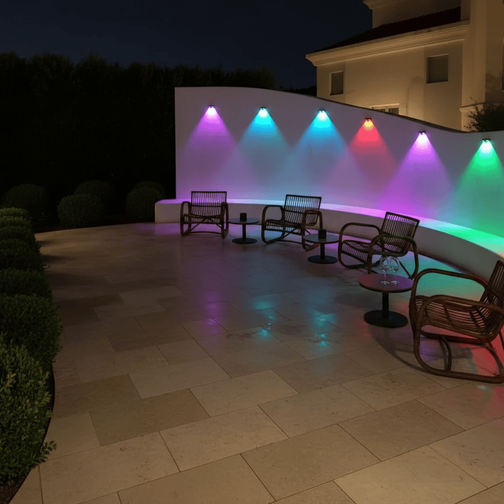 A home lit after dark